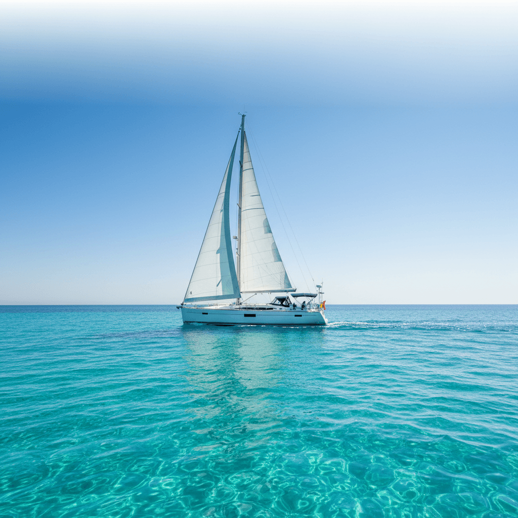 Luxury sailboat sailing on Mediterranean waters